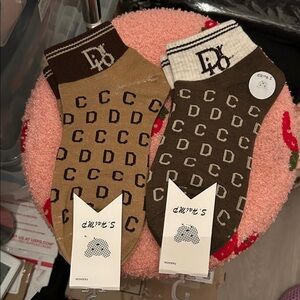 Brown and Tan Patterned Ankle Socks